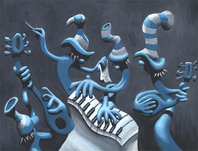 Blue Band, 2001, oil on canvas, 18 x 24 in., by AOM subscriberMelvin McGee.  Art Opportunities Monthly lists art competitions, art shows, grants, fellowships, public art commissions and other sources of money for artists working in all media, styles and geographic locations.